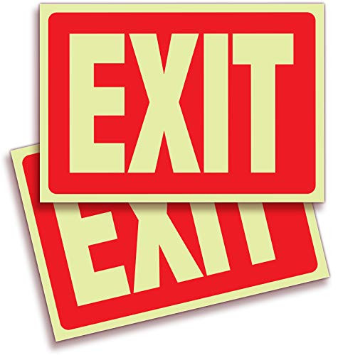 Exit Photoluminescent Signs Stickers  2 Pack 10x7 Inch  Premium Self-Adhesive Glow in The Dark Vinyl, Laminated for Ultimate UV, Weather, Scratch, Water and Fade Resistance, Indoor & Outdoor
