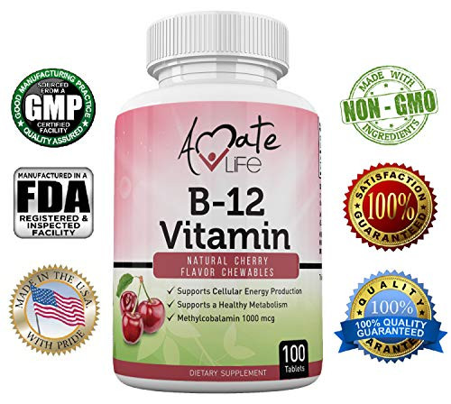 Amate Life Vitamin B12 (Methylcobalamin) with Metabolic Nutrition - Powerful Metabolism Booster & Cell Protector - Chewable Vitamin b12 Pills with Cherry Flavor for Men & Women 100 Tablets Amate Life Vitamin B12 (Methylcobalamin) with Metabolic Nutrition - Powerful Metabolism Booster & Cell Protector - Chewable Vitamin b12 Pills with Cherry Flavor for Men & Women 100 Tablets