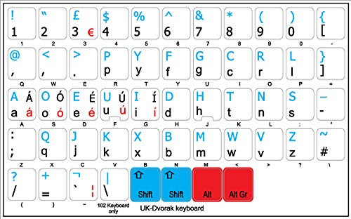 4Keyboard Dvorak UK Non-Transparent Sticker for Keyboard ON White Background