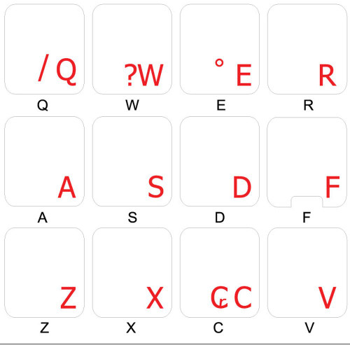 4Keyboard Portuguese Brazilian Keyboard Stickers with RED Lettering ON Transparent Background