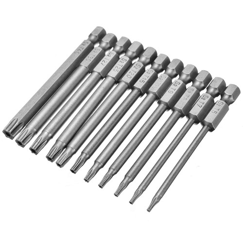 Mesee Set of 11 Pieces Torx Screwdriver Bits with 1/4 Inch Hex Shank T6-T40 Magnetic Star Torx Head Security Screwdriver Bit Set Electric Screw Driver Drill Bit Repairing Tool, 3 Inch/75mm Length