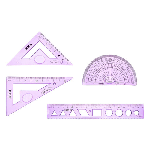 HARFINGTON 8piece Math Ruler Set 20cm Soft Straight Ruler Protractor Triangle Geometry Kits with Wavy Line for Classrooms Office, Purple