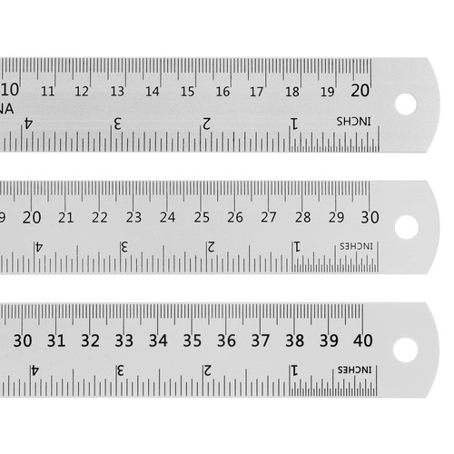 HARFINGTON 3pcs Stainless Steel Ruler 8 Inch 20cm & 12 Inch 30cm & 16 Inch 40cm Metric English with Conversion Table Metal Ruler Straight Edge Millimeter Ruler Measure for Measuring Drawing