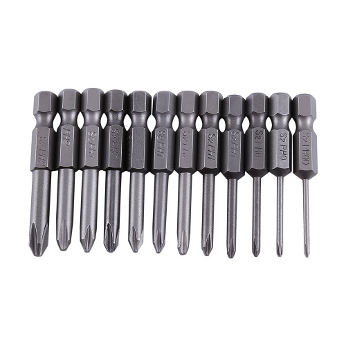 Qyebavge 12pcs 50mm Length 1/4 Inch Hex Shank S2 Alloy Magnetic Cross Phillips Screwdriver Bit Set