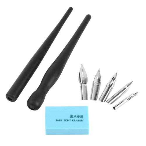 Nib Pen Set, 1 Set Comic Pen Nib Set, Manga Cartoon Comic Drawing Painting Kit Tool With 2 Pen Holders and 5 Nibs, Plastic Pen Stainless Steel Comic Pen Nib