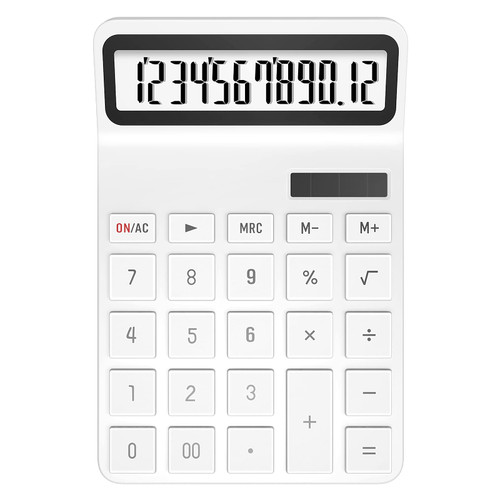 Desktop Calculator, Basic Standard Function Desk Calculators 12 Digit with Large LCD Display, Solar and Battery Dual Power for Office, School, Home (White)