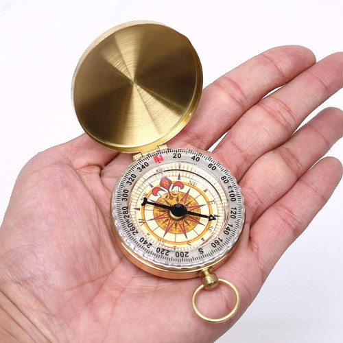 Rongon Classic Pocket Watch Style Camping Compass Copper Clamshell Compass Waterproof Luminous Compass