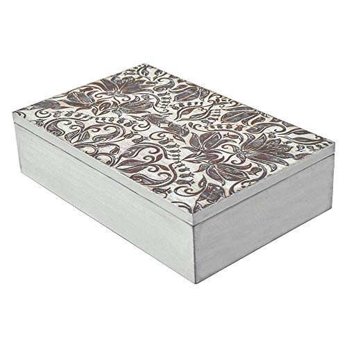 gbHome Decorative Wooden Treasure Box With Engraved Art, Trinket Box, Mini Storage Chest For Jewelry, Memento Case, Wood Holder For Miscellaneous Teabags Coins, Rustic Antique Distressed Container