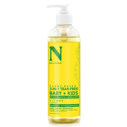 Dr. Natural 3-in-1 Tear-Free Baby Plus Kids Soap, Citrus, 16 oz - Plant-Based Baby Shampoo and Body Wash - Sulfate and Paraben-Free - Hypoallergenic for Sensitive Skin - Infused with Essential Oils