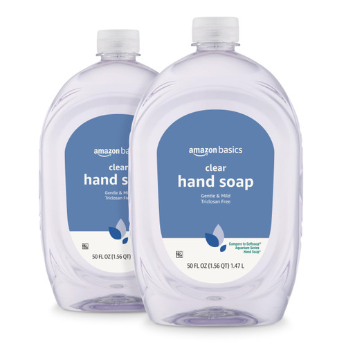 Amazon Basics Gentle & Mild Clear Liquid Hand Soap Refill, Triclosan-Free, 50 Fluid Ounces, 2-Pack (Previously Solimo) Amazon Basics Gentle & Mild Clear Liquid Hand Soap Refill, Triclosan-Free, 50 Fluid Ounces, 2-Pack (Previously Solimo)