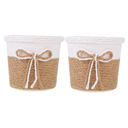 Yardenfun 2pcs Flower Basket Planter Pot Flower Container Straw Planter Basket Pot for Plants Indoor Rattan Plant Basket Woven Rattan Planter Succulent Pots Flower Pot Cover Paper Rope Round