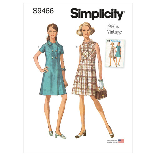 Simplicity Misses' Vintage Dress Sewing Pattern Kit, Code S9466, Sizes 6-8-10-12-14, Multicolor