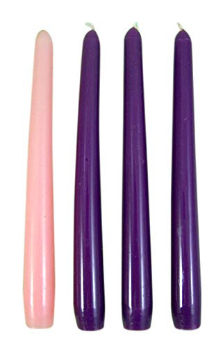 3 Purple and 1 Pink Set of 4 Advent Taper Candles, 7 1/2 Inch