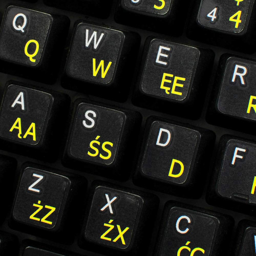 4Keyboard Polish (214) Keyboard Stickers with Yellow Lettering ON Transparent Background