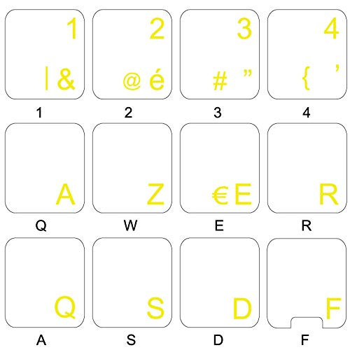 4Keyboard Dutch Belgian Keyboard Stickers with Yellow Lettering ON Transparent Background