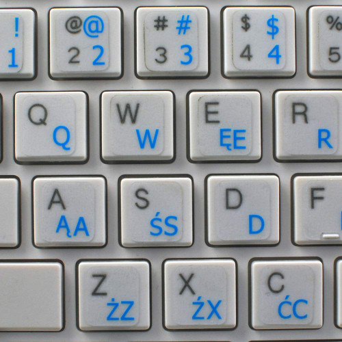 4Keyboard Polish Programmer Transparent Keyboard Stickers with Blue Lettering