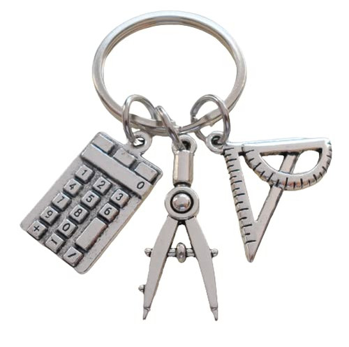 JewelryEveryday Engineer or Math Teacher Keychain, Compass, Protractor & Compass Charm Keychain