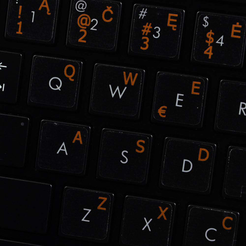 4Keyboard Lithuanian Keyboard Labels ON Transparent Background with Orange Lettering (14X14) 4Keyboard Lithuanian Keyboard Labels ON Transparent Background with Orange Lettering (14X14)