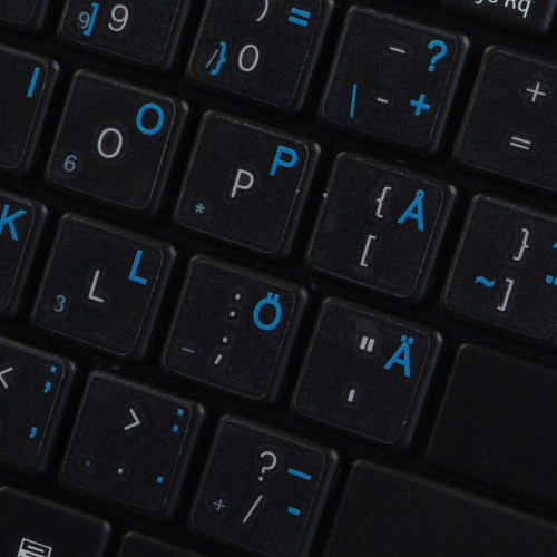 4Keyboard Swedish/Finnish Keyboard Labels ON Transparent Background with Blue Lettering (14X14)