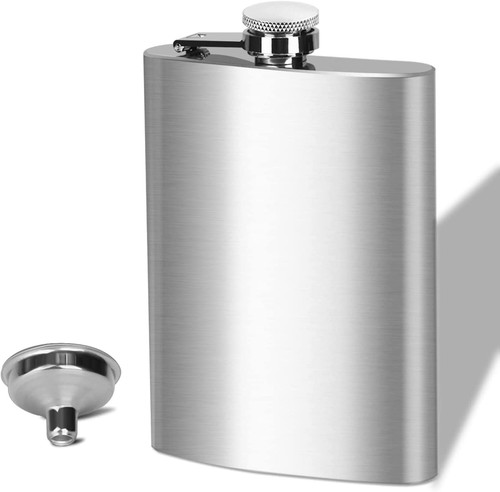 10oz Whiskey Flasks for Liquor for Men Flask Gift Sets, Silver 304 18/8 Stainless Steel Flask with Funnel, Leak-proof