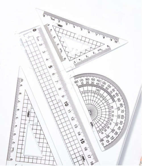 SHUILING, Plastic Protractor Student Rulers Set Math Protractors Square Protractor Triangular Protractor 180 Degree Protractor Students Supplies Pack of 4