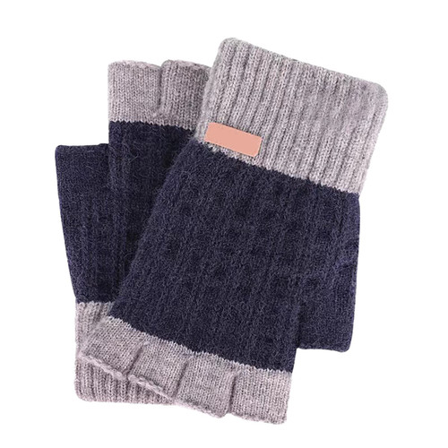 Winter Half Finger Gloves Warm Stretchy Fingerless Knit Gloves Typing Gloves One Size Fits Men Women (Navy, One Size)