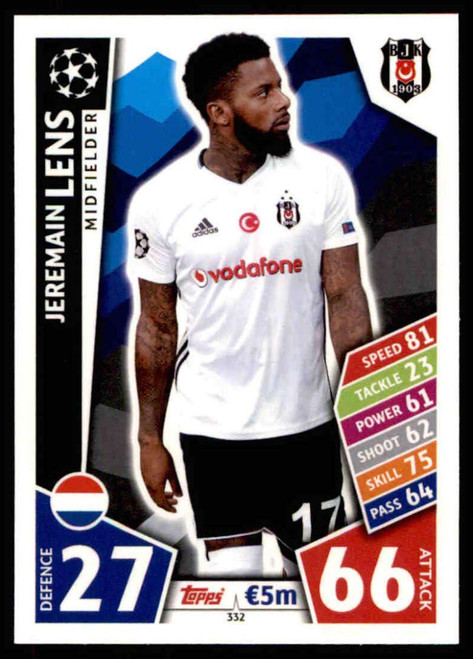 2017-18 Topps UEFA Champions League Match Attax #332 Jeremain Lens Besiktas JK Base card Official UCL Soccer Card in Raw (NM or Better) Condition