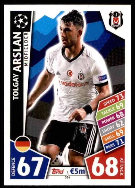2017-18 Topps UEFA Champions League Match Attax #334 Tolgay Arslan Besiktas JK Base card Official UCL Soccer Card in Raw (NM or Better) Condition