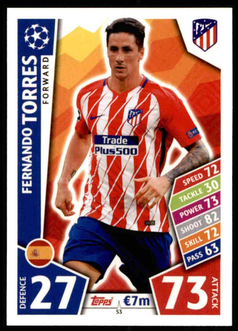 2017-18 Topps UEFA Champions League Match Attax #53 Fernando Torres Club Atletico de Madrid Base card Official UCL Soccer Card in Raw (NM or Better) Condition