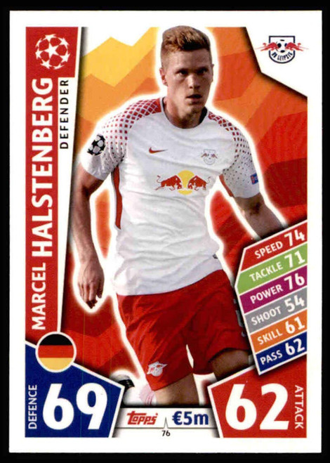2017-18 Topps UEFA Champions League Match Attax #76 Marcel Halstenberg RB Leipzig Base card Official UCL Soccer Card in Raw (NM or Better) Condition