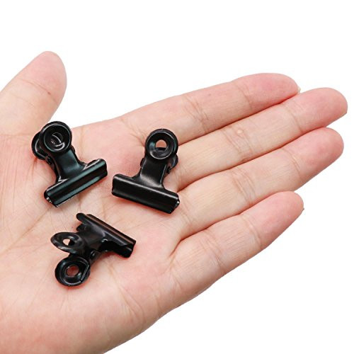 ESFUN 30 Pack Small Bulldog Clips Hinge Clip 1 inch Metal Binder Clips File Paper Money Clamps for Office and Home Kitchen(Black,22mm)