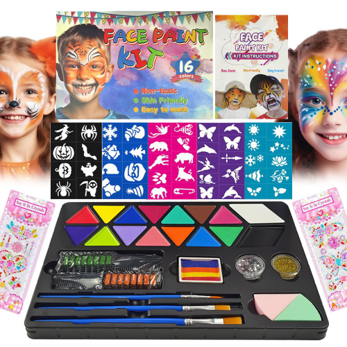 Face Painting Kit For Kids Party, Face Paint Kit Professional 16 Water Based Paints,Face Body Paint Oil Set, Non-Toxic Sensitive Skin Paints,Kid Face Paint Palette For Party Halloween SFX Makeup Face Painting Kit For Kids Party, Face Paint Kit Professional 16 Water Based Paints,Face Body Paint Oil Set, Non-Toxic Sensitive Skin Paints,Kid Face Paint Palette For Party Halloween SFX Makeup