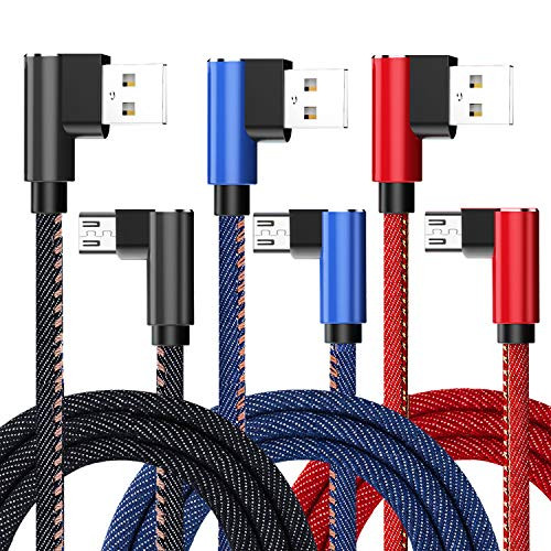 Micro USB Cable, Android Charger Cord Right Angle Premium Demin Braided 3.3ft Fast Charging Cable USB 3 Pack for Samsung, Kindle, HTC, Nexus, LG, Xbox, PS4 and More