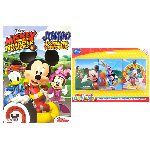 Bendon Disney Junior Assorted Spiderman Doc McStuffins Minnie & Mickey Mouse Boys & Girls Kids Childrens Coloring Books w/ Pack of 24 Crayons Included (Mickey Mouse)