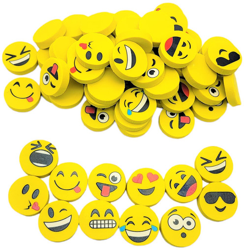 Yellow 1 Inch Fun Emoticon Smiley Face Round Erasers (72 Pack) 1". Fidget Fun Rubber Erasers. Games Home School Work Incentive