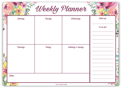 Weekly Planner Notepad, To Do List, Daily Planning Pad, List Task, 50 Sheets 10 x 7.5 inches (Flowers)