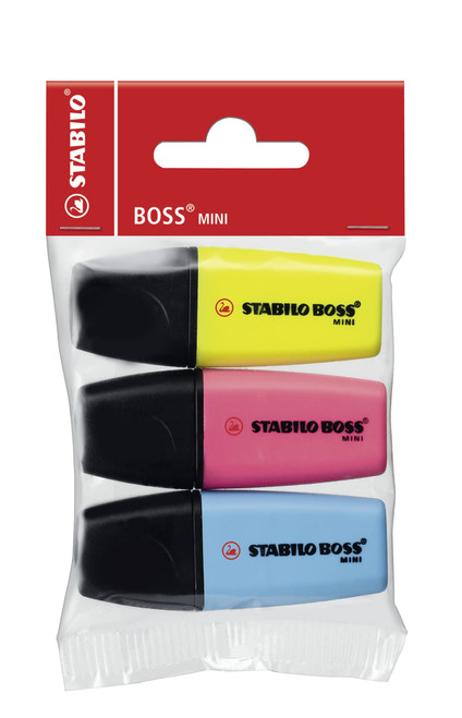 Highlighter - STABILO BOSS Mini - Pack of 3 - Yellow, Blue, Pink
