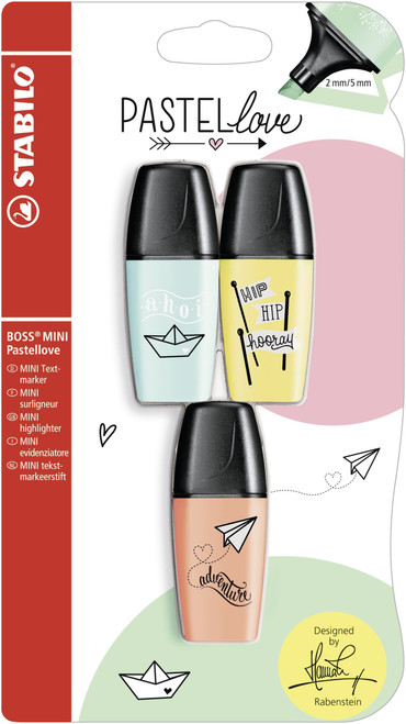 STABILO Highlighter BOSS MINI Pastellove - Pack of 3 - turquoise, yellow, peach