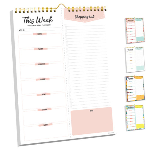 Menu Planner for Fridge - 52 Easy Tear-Off Sheets Weekly Meal Planner and Grocery List, 7x10in Spring-Bound Weekly Meal Planner Magnetic, Meal Planning Notepad, Meal Planner Notepad, Meal Planning Pad