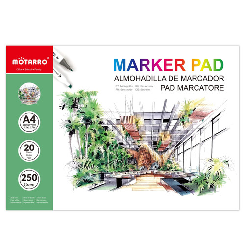 Marker Pads Art Sketchbook Drawing Papers for School Supplies, 11.7"x8.3" Portable Size, 250 GSM, 20 Sheets