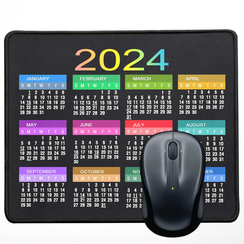 Mouse Pad with Non-Slip Rubber Base, Waterproof Computer Mousepad with Stitched Edges, Mouse Pads for Computers, Laptop, Gaming, Office & Home, 9.5 x 7.8 in (2024 Calendar Black 3)