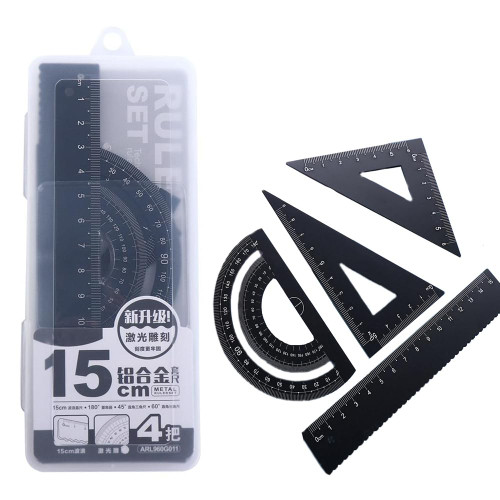 Leadigol Metal Rulers,Geometry Math Ruler,Aluminlum Ruler Math Set Includes Protractor, Triangle Rulers,Straight Ruler,Measurement Ruler Maths Compass Students Drafting Supplies