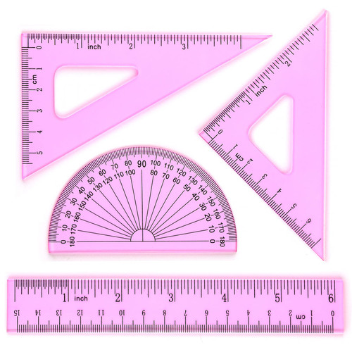 Coopay 6 Inch Math Geometry Tool Plastic Ruler Set Includes Straight Ruler, Triangle Rulers, Protractor for Student School Office Supplies (Pinkish-Purple)