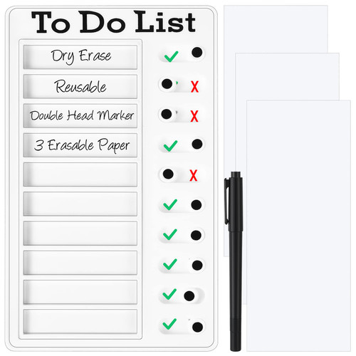 Dry Erase Checklist Board Chore Chart for Kids to Do List Board My Chores RV Checklist Plastic Detachable Daily Checklist with Markers and 3 Erasable Paper for Routine Planning (White, to List)