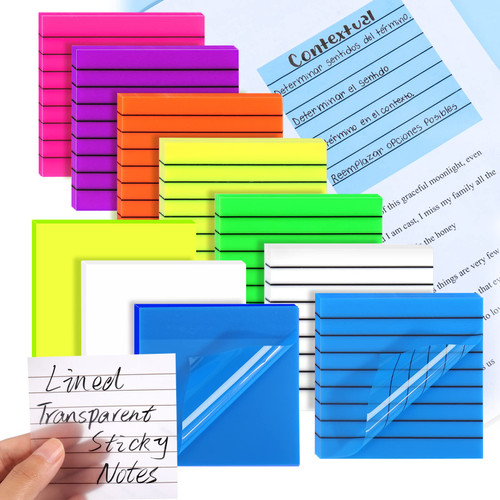 BABORUI 500 Sheets Lined Transparent Sticky Notes 3x3 Inch, 7 Pads Translucent Sticky Notes with Lines 3 Pads Clear Sticky Notes, Waterproof Aesthetic Sticky Notes for School Office Supplies