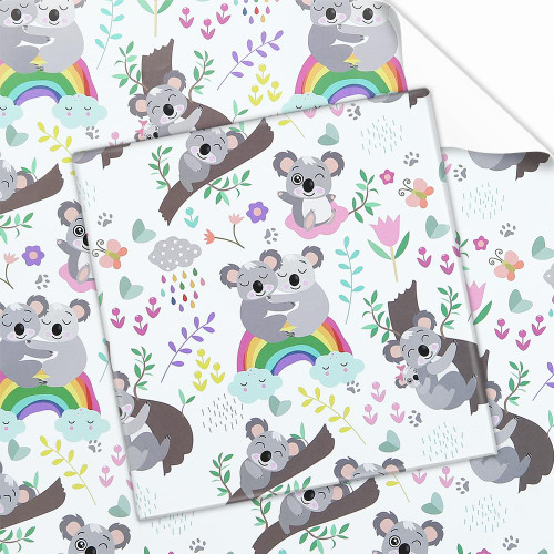 Birthday Wrapping Paper For Kids Girls Boys Lover, Cute Koala Rainbow Design Gift Wrap Paper for Birthday and Baby Shower, 4 Sheets Folded Flat 20x28 Inches Per Sheet