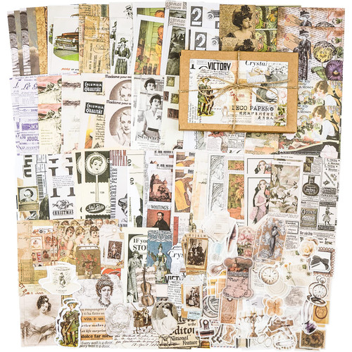 Knaid 200 Pieces Vintage Ephemera Pack Decoupage Paper Junk Journal Kit Scrapbook Planner Sticker Supplies for Art Journaling Bullet Journals Collage Craft Notebooks Album Crafter Gifts (Retro Style)