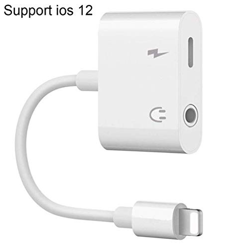 Lighting to 3.5 mm Headphone Jack Adapter for Phone 8 /8Plus/7/7Plus/X/XR/XS Charging Cable Dongle Earphone AUX Lighting Headphone Adapter Splitter Audio & Charge Cable Support iOS 12 or Later(White)