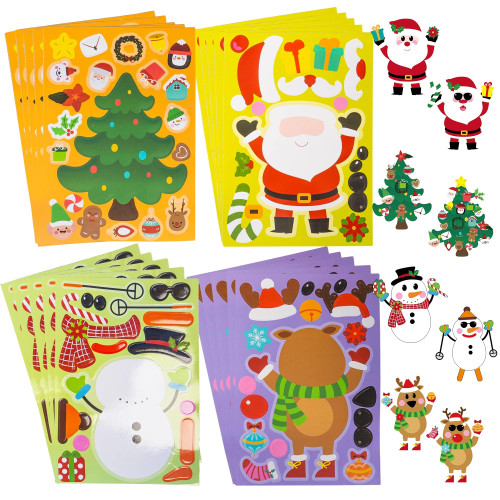 Uptotop Christmas Party Favor Stickers, 24 Sheets Make A Face Christmas DIY Stickers, Xmas DIY Party Games Stickers Decorating Stickers for Kids Party