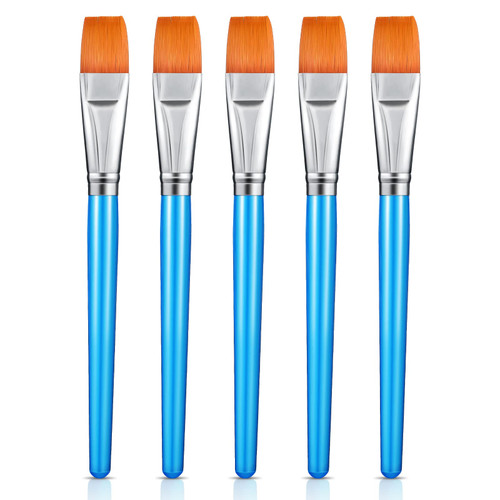 Flat Paint Brushes Watercolor Acrylic Paint Brush Synthetic Nylon Hair Paintbrush 1 Inch Artist Painting Brush for Detail Painting Oil Watercolor Fine Art Painting for Kids (Sky Blue, 5 Pieces)